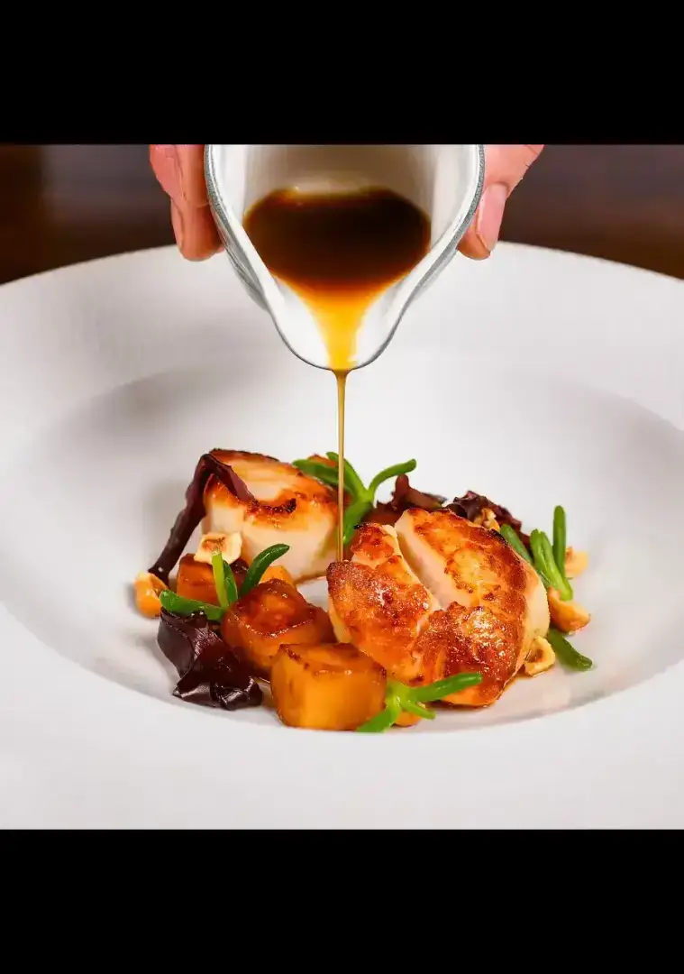 An elegant shot of scallops with samphire, an example of the exquisite food served at the Chequers Inn